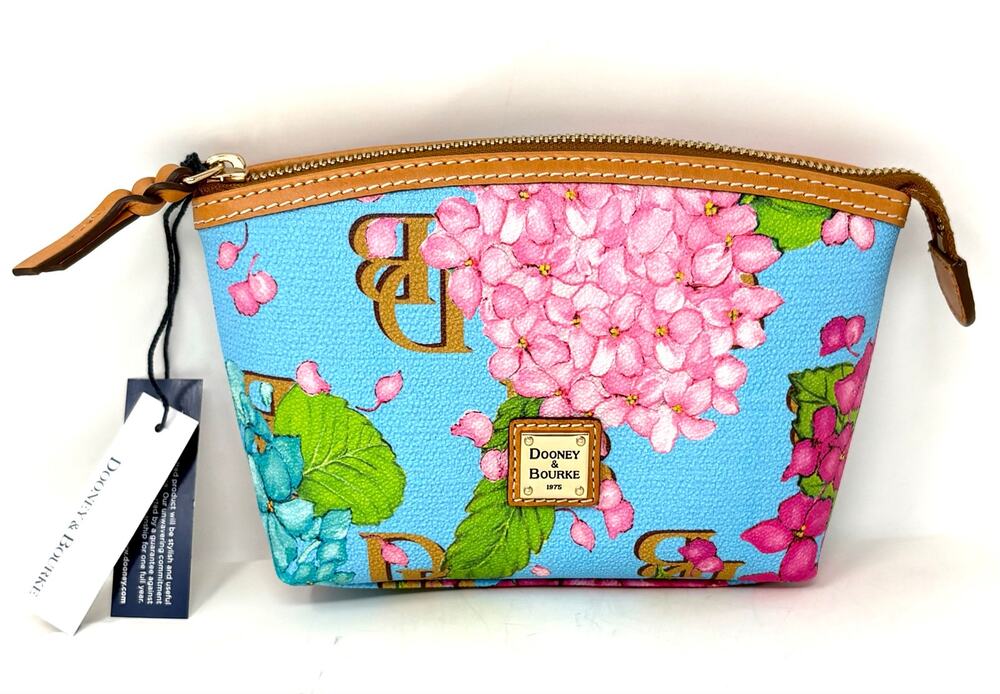 Dooney & Bourke Hydrangea Monogram Cosmetic Makeup Case Pouch Bag Blue DB Clutch